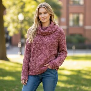 Skye’s The Limit Sweater Red Marled Cowl Neck Tunic Length in Size XL NWT